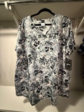 Disney Dalmatian Paw Print V-Neck Top in Gray and Black with Pink Accents
